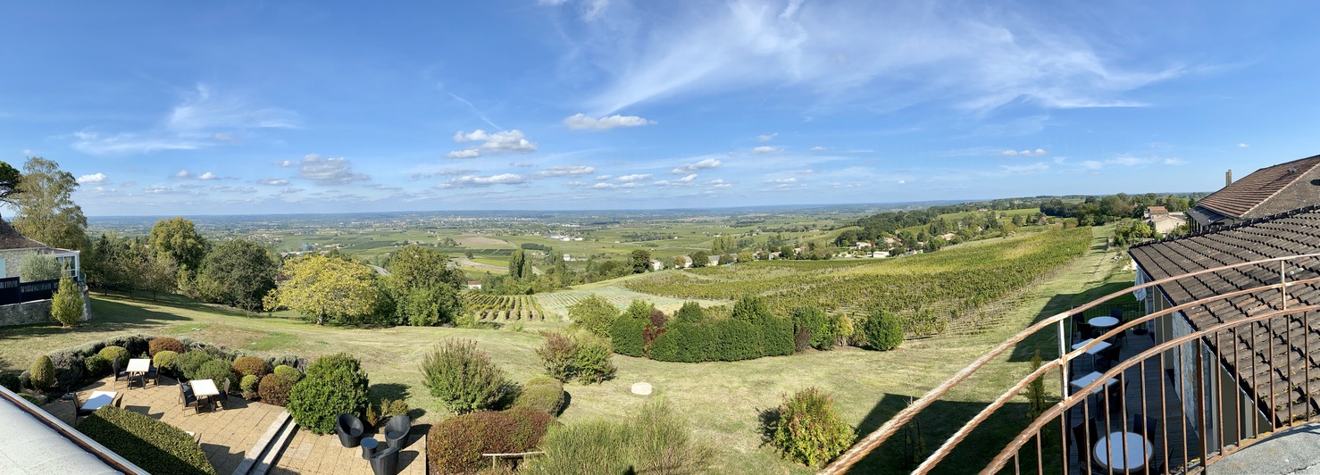 The Bergerac valley seen from the terrace at La Tour des Vents on the Monbazillac coteaux.